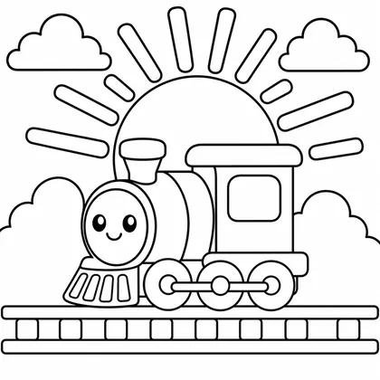 Dibujo de amanecer con tren para colorear