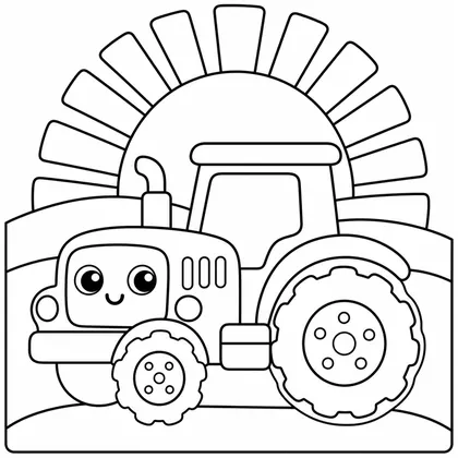 Dibujo de amanecer con tractor para colorear