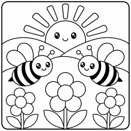 Dibujo de amanecer con abejas para colorear