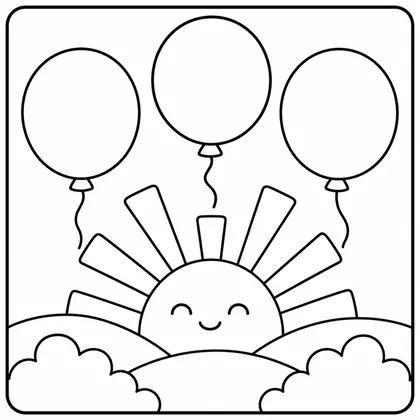 Dibujo de amanecer con globos para colorear