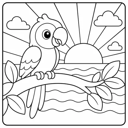 Dibujo de amanecer con loro para colorear