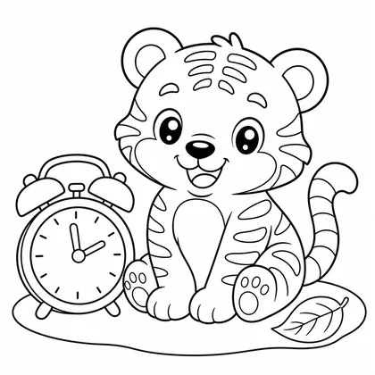 Tiger with an alarm clock coloring page