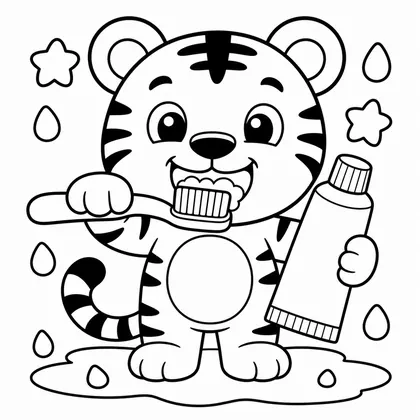 Dibujo de tigre lavándose los dientes para colorear