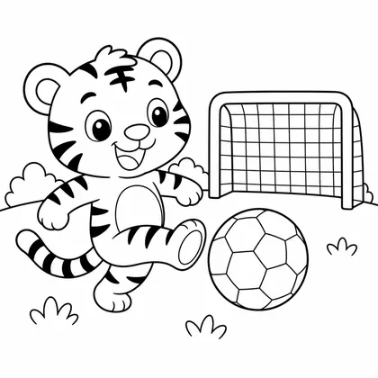 Dibujo de tigre jugando al fútbol para colorear