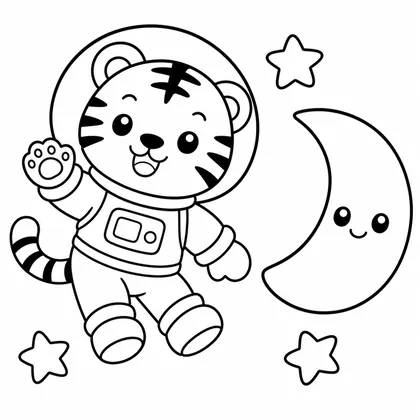 Dibujo de tigre astronauta para colorear