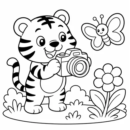 Dibujo de tigre con cámara para colorear