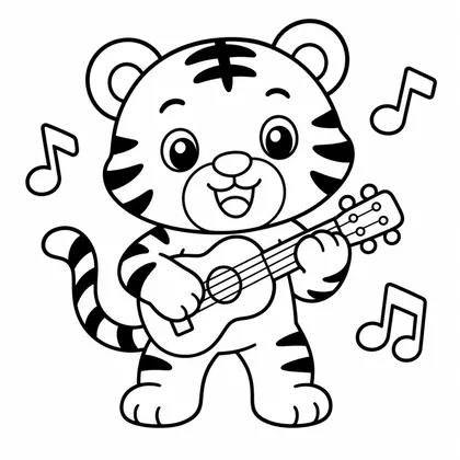 Dibujo de tigre con guitarra para colorear