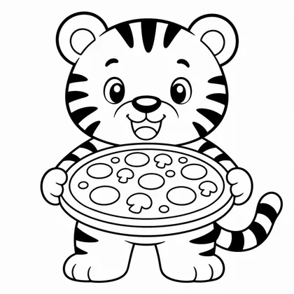 Dibujo de tigre con pizza para colorear