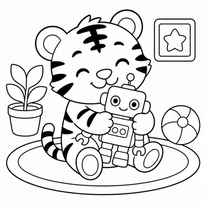 Dibujo de tigre con robot para colorear