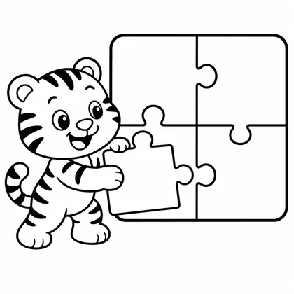 Dibujo de tigre con puzzle para colorear