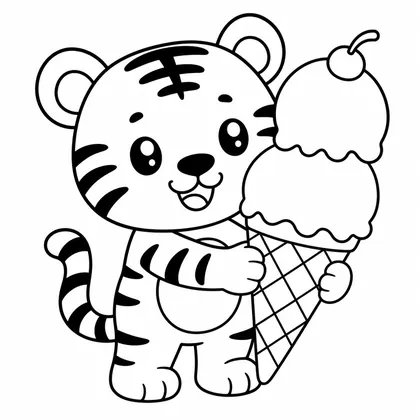 Dibujo de tigre con helado para colorear