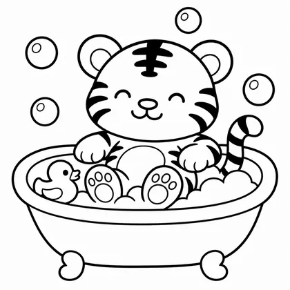 Dibujo de tigre en baño de burbujas para colorear
