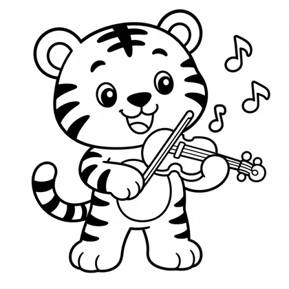 Dibujo de tigre con violin para colorear