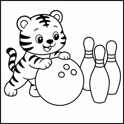 Dibujo de tigre jugando a los bolos para colorear