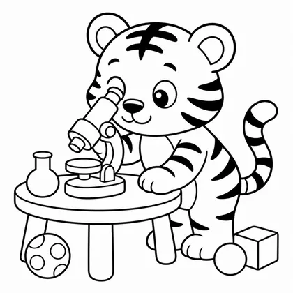 Dibujo de tigre con microscopio para colorear