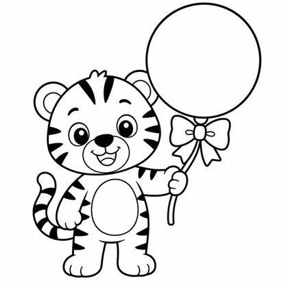 Dibujo de tigre con globo para colorear