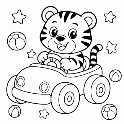 Dibujo de tigre en coche de juguete para colorear