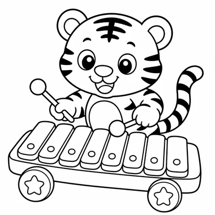 Dibujo de tigre con xilófono para colorear