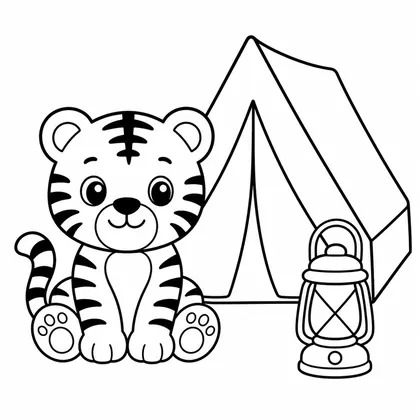 Dibujo de tigre en camping para colorear