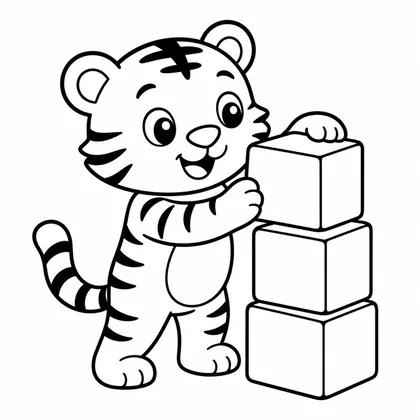 Dibujo de tigre con cubos de juguete para colorear