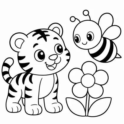 Dibujo de tigre con abeja para colorear