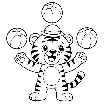 Dibujo de tigre haciendo malabares para colorear