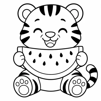 Dibujo de tigre con sandía para colorear