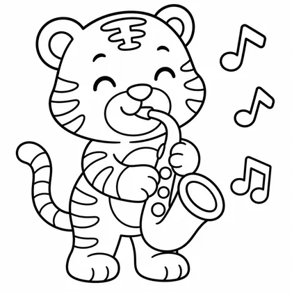 Dibujo de tigre con saxo para colorear