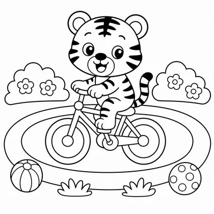 Dibujo de tigre en bicicleta para colorear
