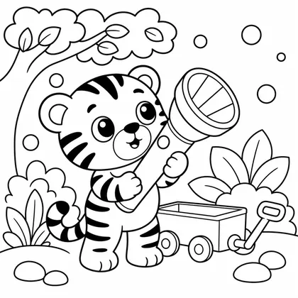 Dibujo de tigre con linterna para colorear
