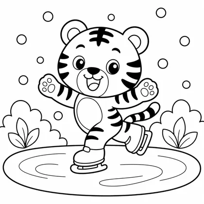 Dibujo de tigre en patín de hielo para colorear