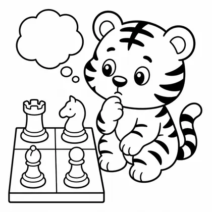 Dibujo de tigre jugando al ajedrez para colorear