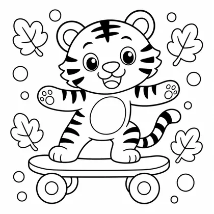 Dibujo de tigre en monopatín para colorear