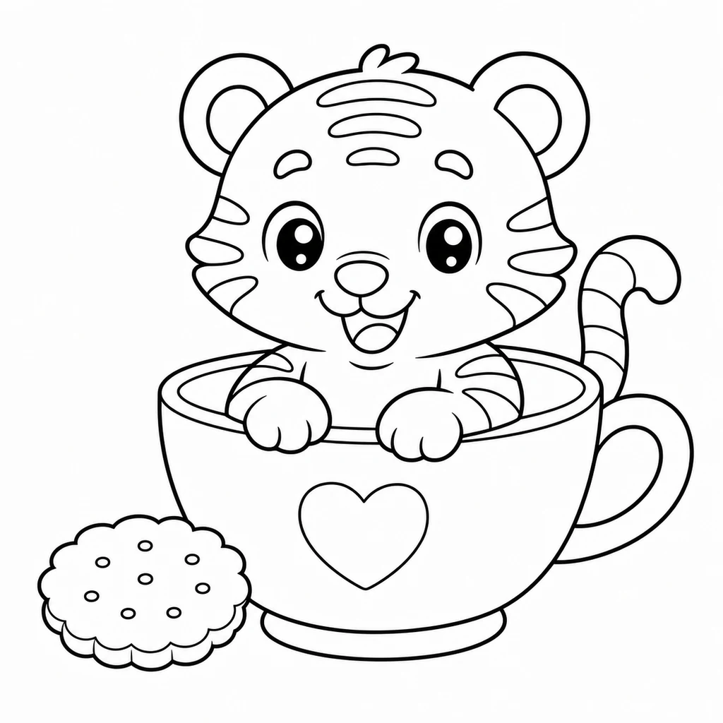 Coloriage : Tigre dans une tasse