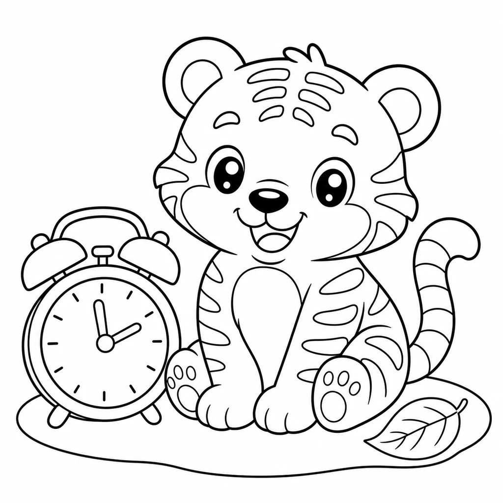 Coloriage : Tigre avec un réveil