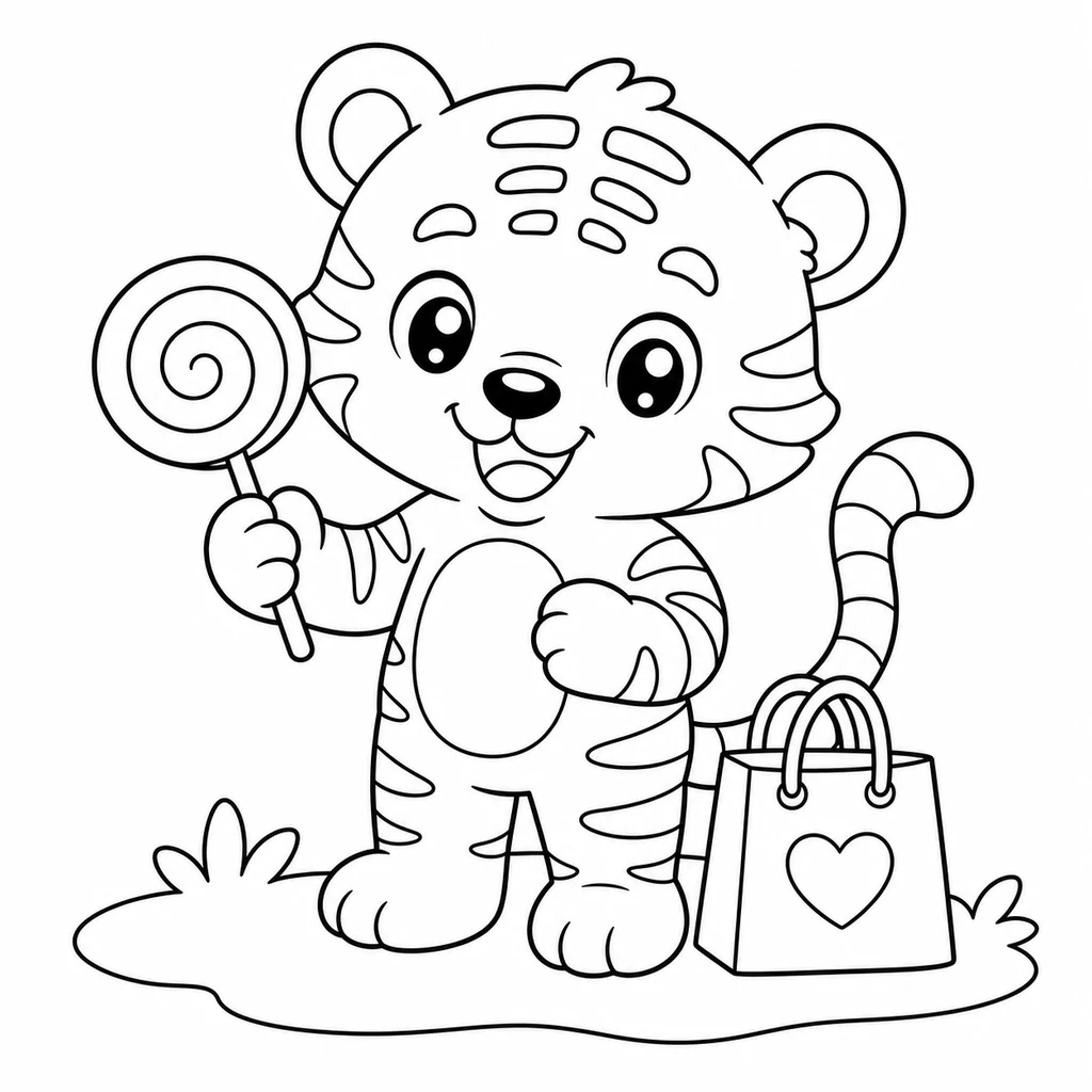 Coloriage : Tigre avec une veste et un sac