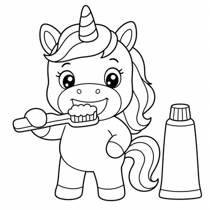 Dibujo de unicornio lavándose los dientes para colorear