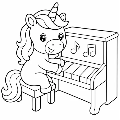 Dibujo de unicornio con piano para colorear