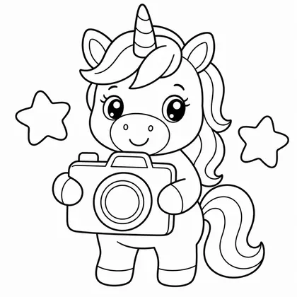 Dibujo de unicornio con cámara para colorear