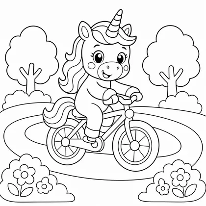 Dibujo de unicornio en bicicleta para colorear