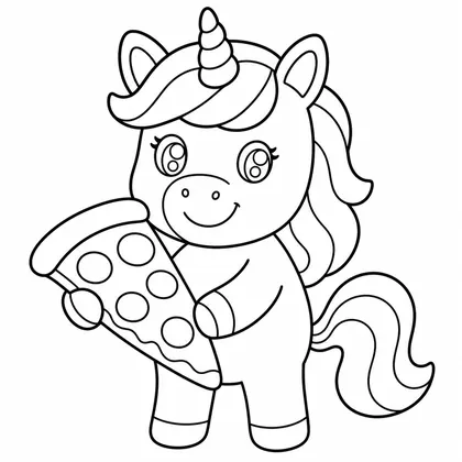 Dibujo de unicornio preparando pizza para colorear