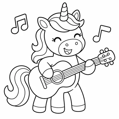 Dibujo de unicornio con guitarra para colorear
