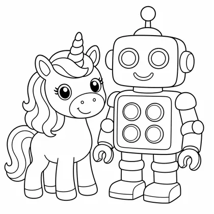 Dibujo de unicornio con robot para colorear