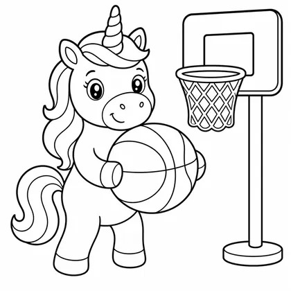 Dibujo de unicornio jugando al baloncesto para colorear