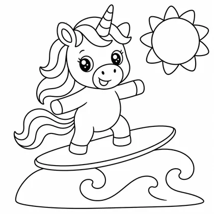 Dibujo de unicornio surfeando para colorear