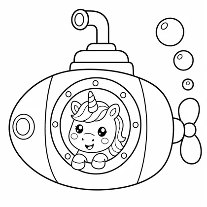 Dibujo de unicornio en submarino para colorear