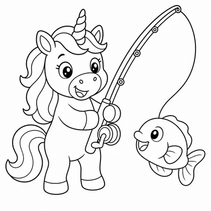 Dibujo de unicornio pescando para colorear