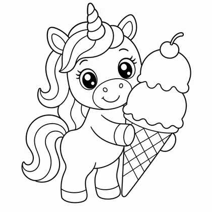 Dibujo de unicornio con helado para colorear