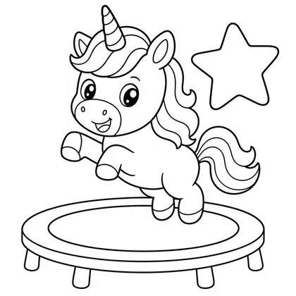 Dibujo de unicornio en cama elastica para colorear