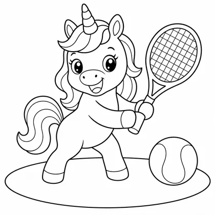 Dibujo de unicornio jugando al tenis para colorear